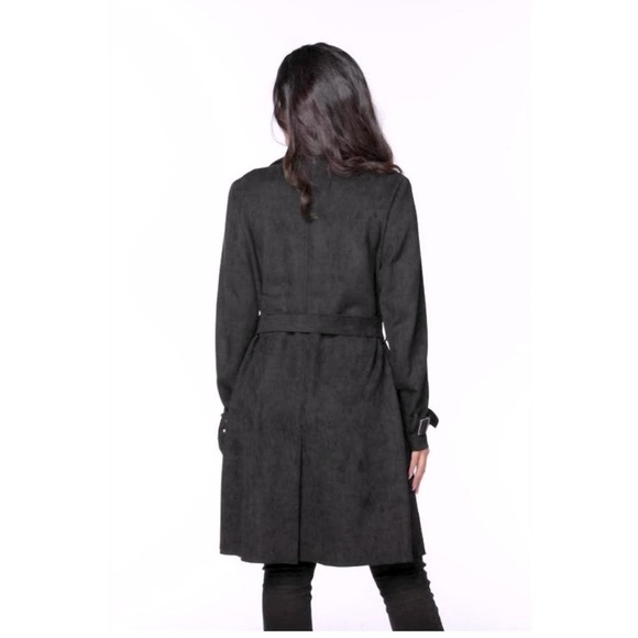 NWOT COALITION LA Jenny Suede Black Trench Coat 🧥 Vegan - Picture 5 of 13